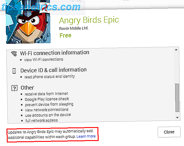 Exemple Angry Birds - Les applications peuvent ajouter des autorisations
