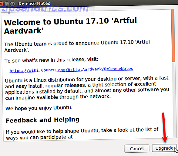 Release-opmerkingen dialoogvenster voor upgrade naar Ubuntu 17.10