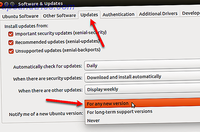 Wijzig de instelling om op de hoogte te worden gebracht van een nieuwe Ubuntu-versie