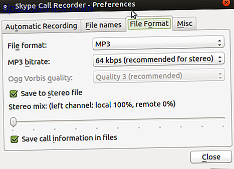 Paramètres de Skype Call Recorder Linux