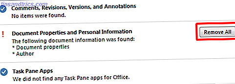Botón de eliminación de Inspector de documentos de Microsoft Word 2013