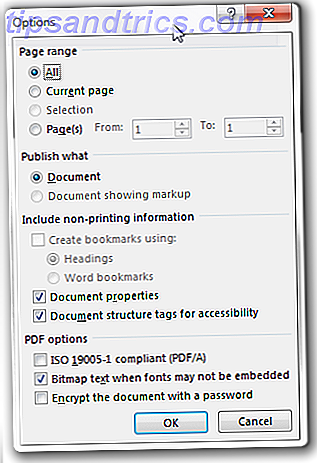 Word Eksporter til PDF Innstillinger