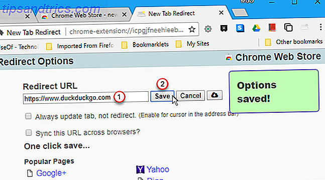 Εισαγάγετε τη διεύθυνση URL στις επιλογές "Ανακατεύθυνση νέας καρτέλας" στο Chrome