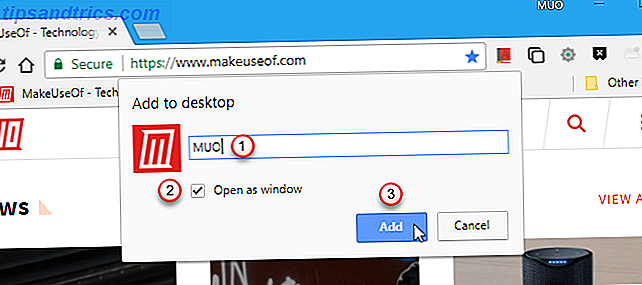 Add to desktop dialog box in Chrome