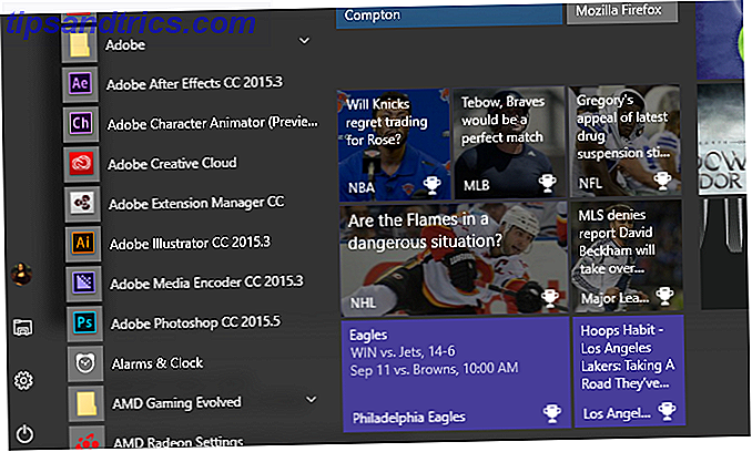 Start-menyen for Windows 10 Sports App
