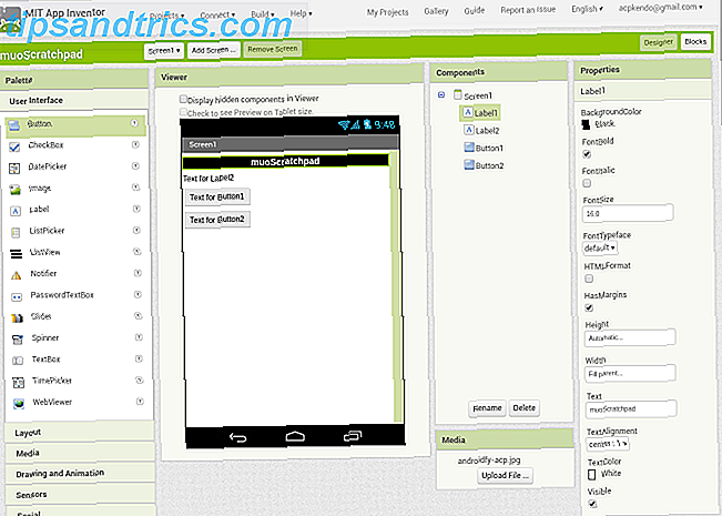 android opprette app appinventor screen1 labelconfig