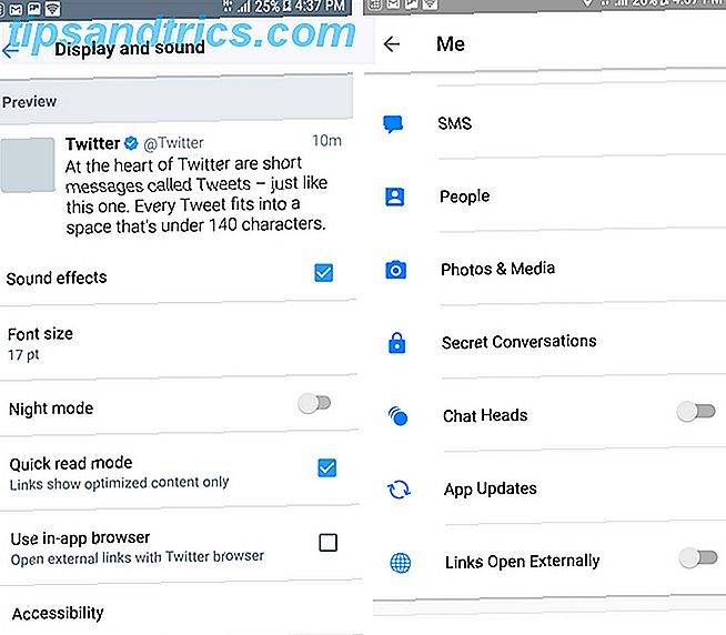 impostazioni di android facebook twitter nel browser dell'app