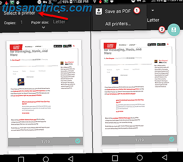 Vælg Gem som PDF, og tryk på PDF-knappen i Chrome på Android