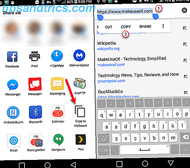 Kopiér URL via Share-skærm eller fra adresselinjen i Chrome på Android