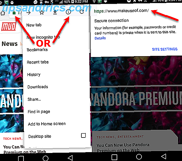 Copiar URL na caixa de diálogo Conexão segura no Chrome no Android