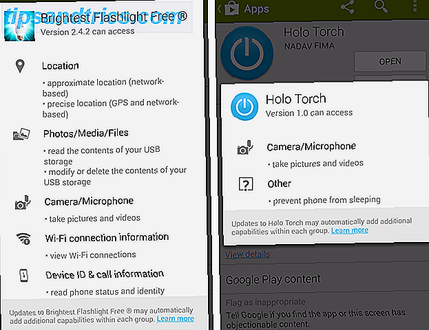 Vergleiche mit Flashlight-App-Berechtigungen