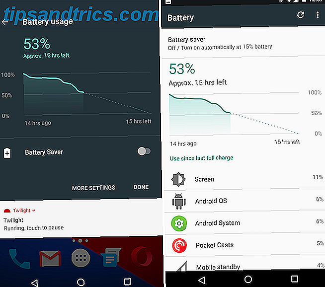 Indicador de vida da bateria do Android Nougat e tela