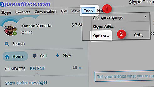 seleziona strumenti e opzioni in skype