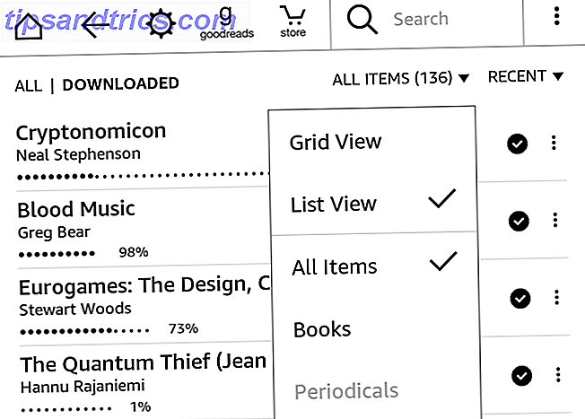 visualizar a lista de grade do Kindle