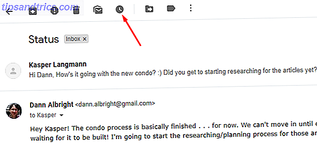 Nouveau bouton de mise en attente de Gmail dans l'affichage de l'e-mail