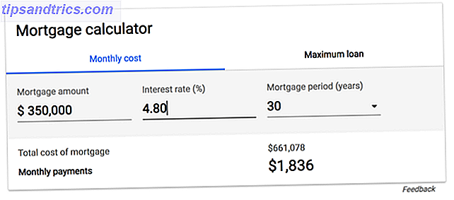 Calculadora de hipoteca na página de resultados do Google