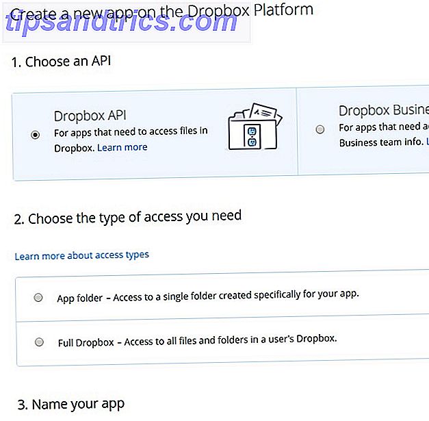 Dropbox Platform API Auswahlseite