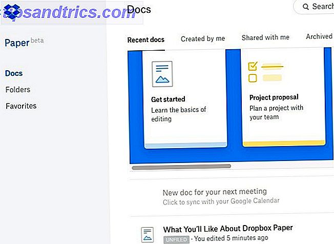 Interfaz de Dropbox Paper Docs