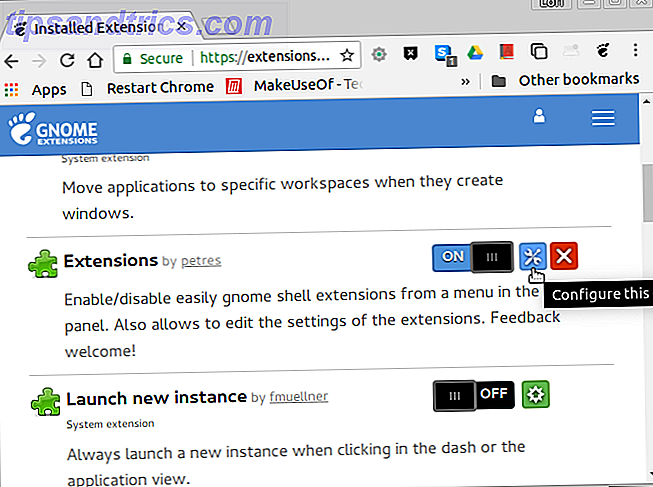 Gestisci le estensioni sul sito web di GNOME Extensions