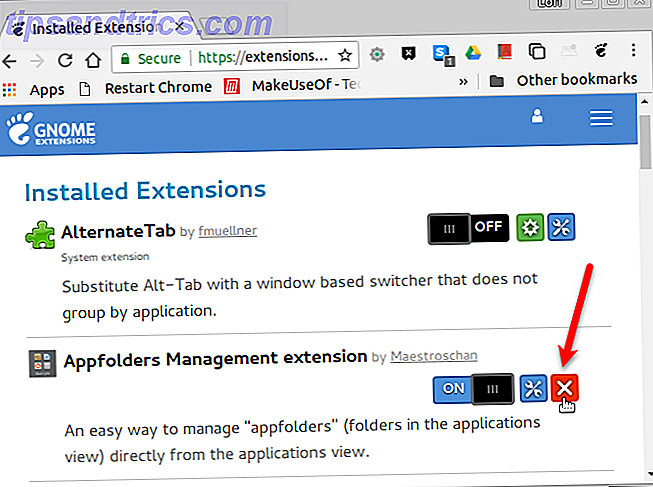 Disinstallare un'estensione sul sito Web di GNOME Extensions