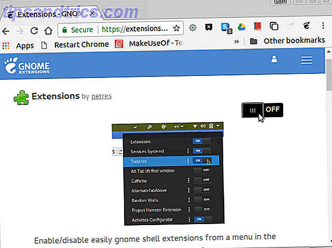 Attiva un'estensione sul sito web di GNOME Extensions in Chrome