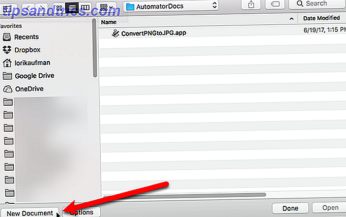 klik på ny dokument automator mac