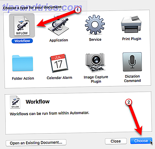 klik på workflow og vælg derefter automator mac