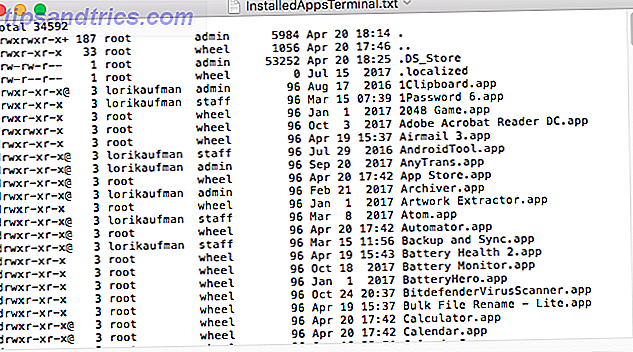 Installerade appar lista från mappen Program med Terminal