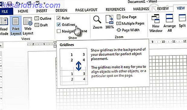 Word 2013 - linhas de grade