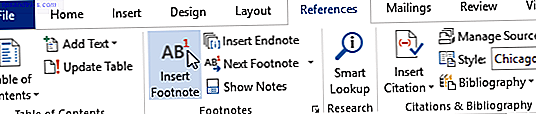 Fodnoter i Microsoft Word 2016 Toolbar