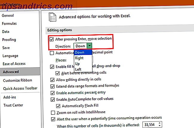 Wie führe ich die Enter-Taste in Excel ein? Verschieben Sie eine andere Richtung Excel Enter Key Option