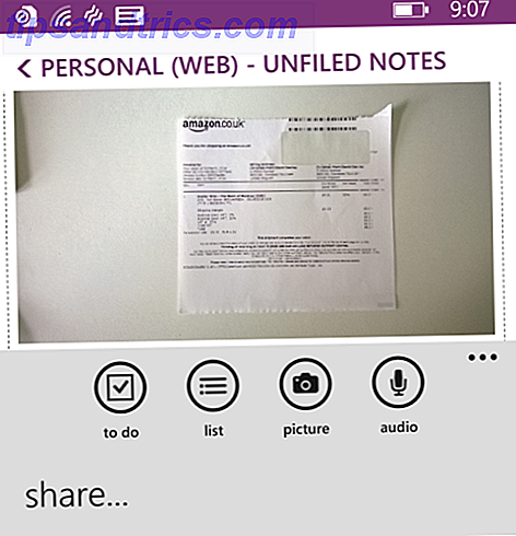 Seguimiento financiero en OneNote Mobile App Ejemplo de captura de pantalla