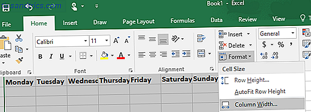 Como criar um modelo de calendário na largura de coluna do Excel Excel 670 x 242