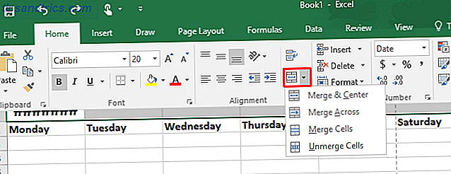 Sådan laver du en kalenderskabelon i Excel Excel Merge og Center 670x259