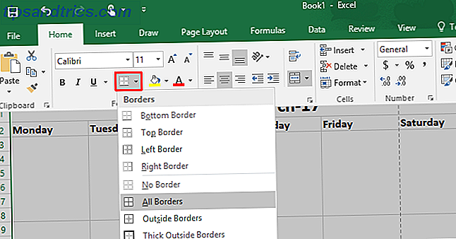 Hvordan lage en kalendermal i Excel Excel Grid Borders 670x351