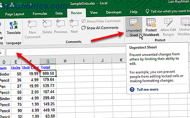 Cliquez sur Ôter la protection de la feuille dans Excel