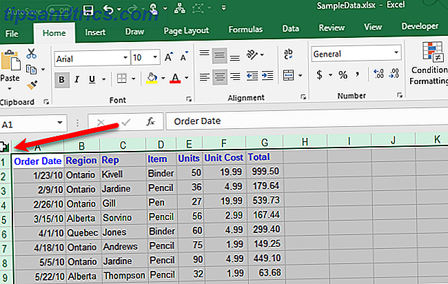 Sélectionnez toute la feuille de calcul dans Excel