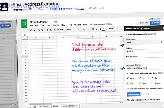 add-ons do google sheets - Extrator de endereço de e-mail