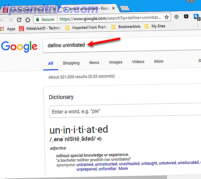Mere info fra Google Dictionary-udvidelsen