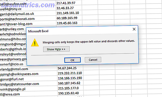 πώς να συγχωνεύσετε κελιά στο Excel - Προειδοποίηση κελί συγχώνευσης του Excel