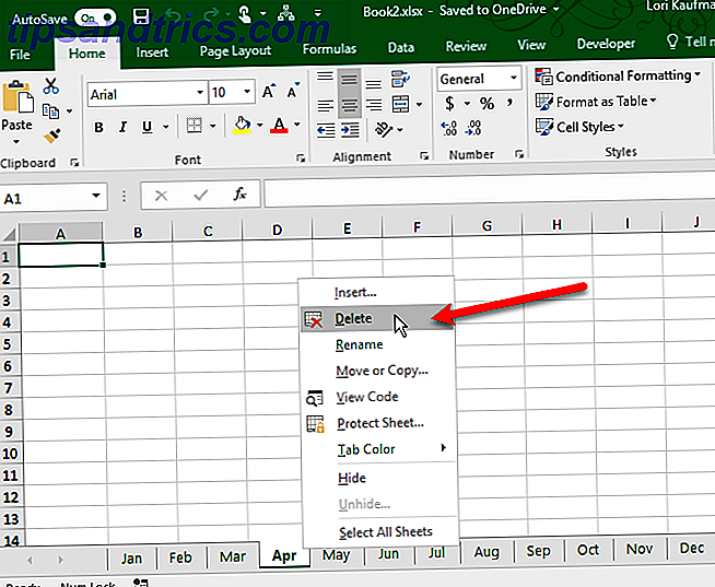 Slet en Excel-regneark-faneblad