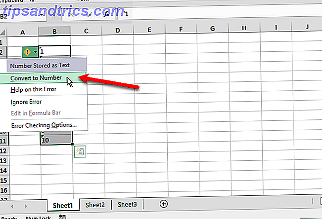 Excel tekstfunktioner - Vælg Konverter til nummer i kolonne