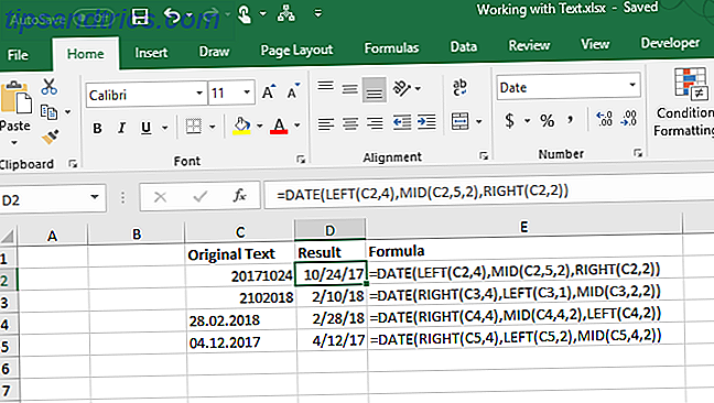 fonctions de texte Excel - Convertir le texte en dates