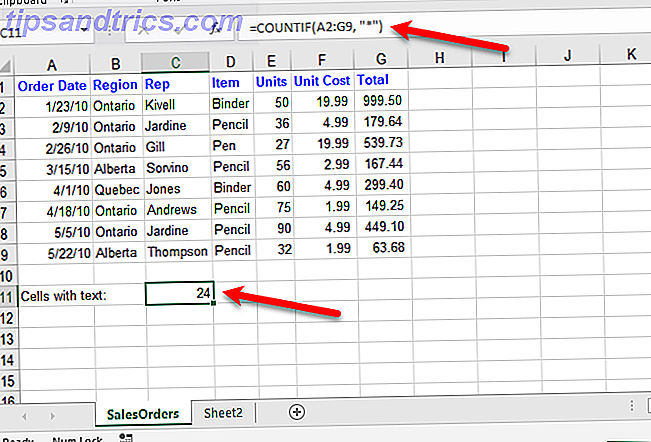 funzioni di testo Excel - Contare le celle con qualsiasi testo