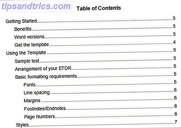 Plantilla de tabla de contenido de Microsoft Word