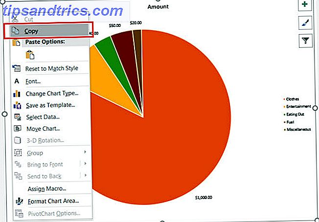 copia il grafico a torta excel