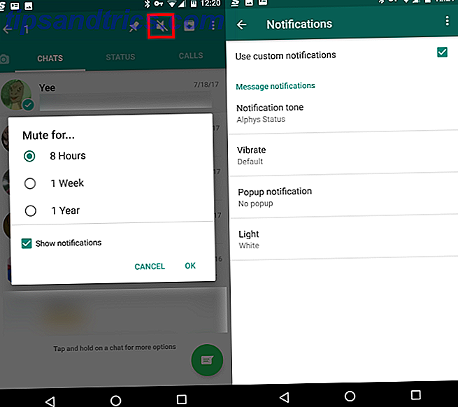 Opciones de notificación de silencio de WhatsApp