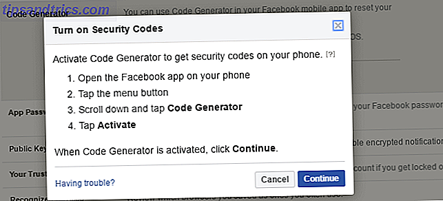 Códigos de segurança do Facebook