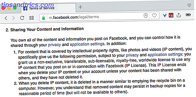 términos de servicio de copyright de Facebook