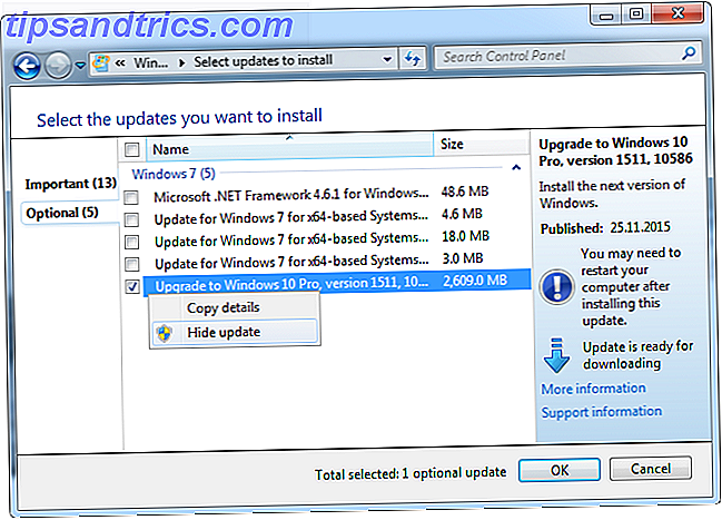 Ocultar la actualización de Windows 10